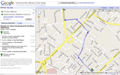 Service d'itinéraire Google Maps
