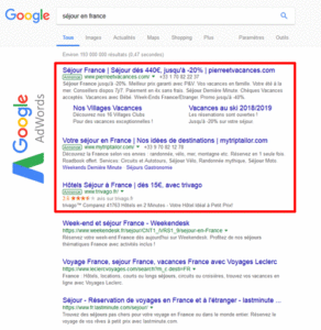 Résultats de recherche Google et Google Ads